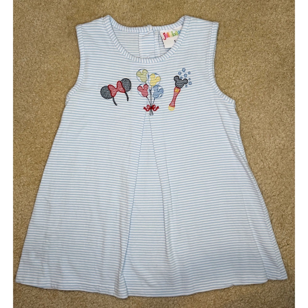 Jellybean Mickey Minnie Embroidered Girls Disney Blue Stripe Dress Size 5